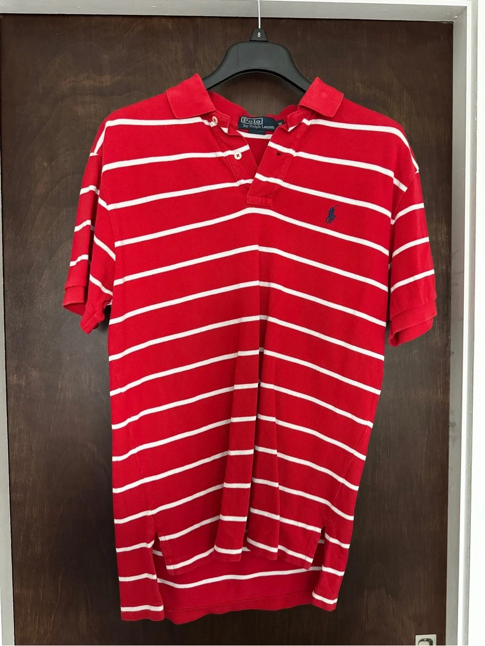 Ralph Lauren Red & White Striped Polo with Navy Pony